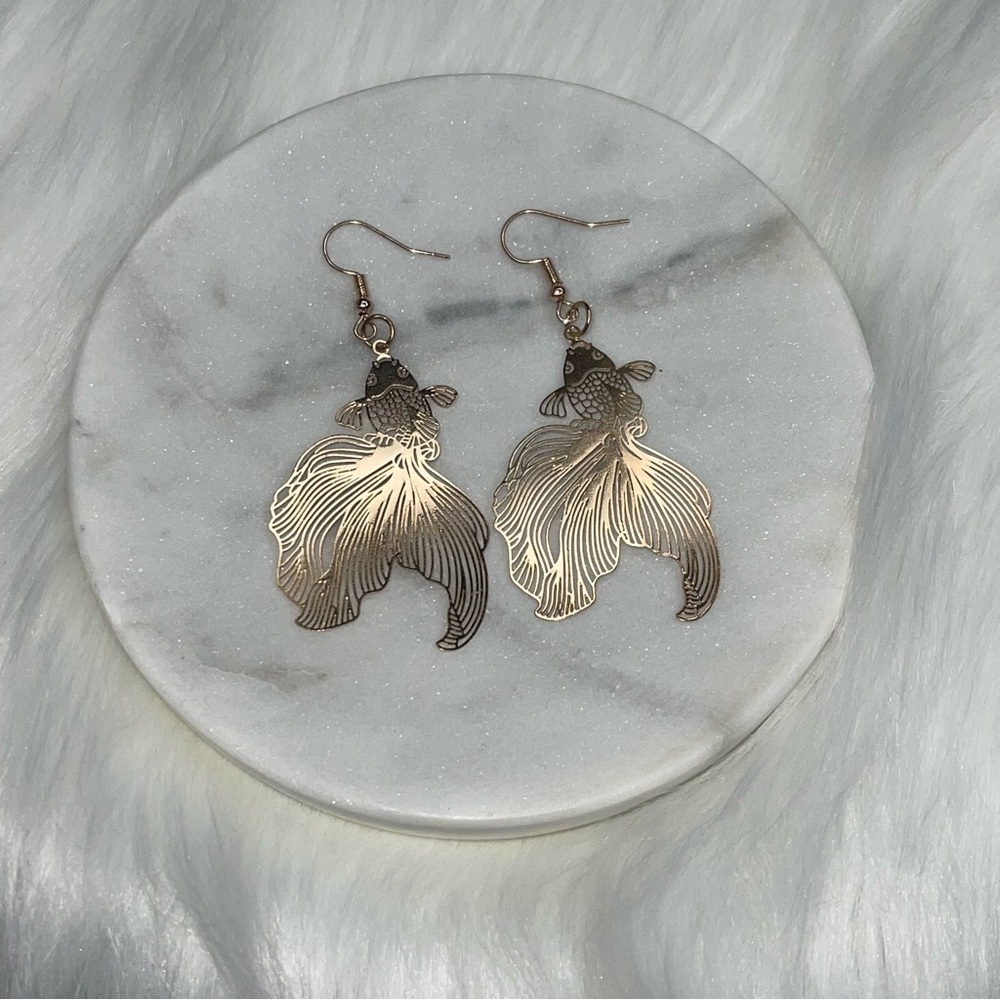 Gold Tone Filigree Fish Earrings